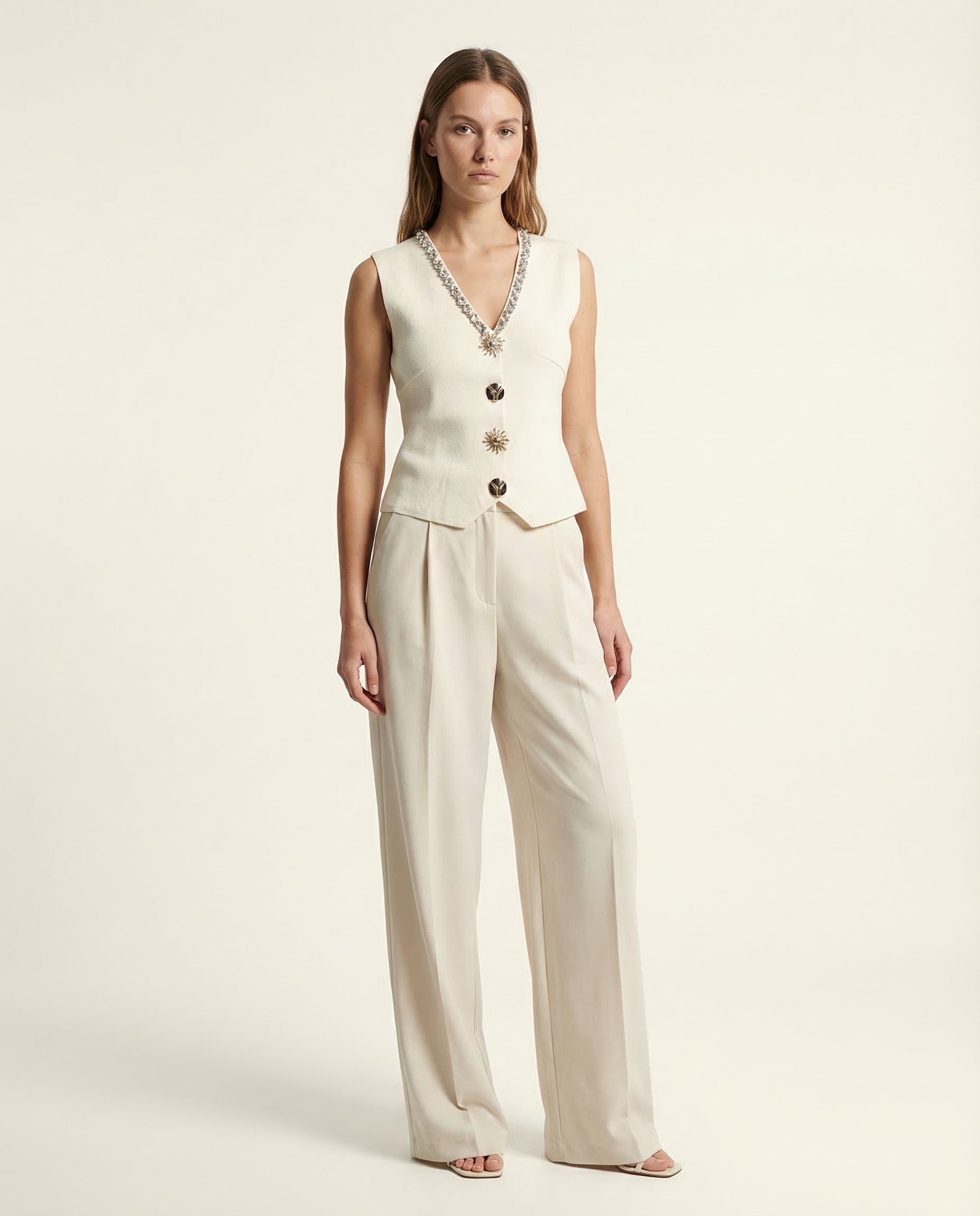 Ivory Embellished Vest and Trousers Set