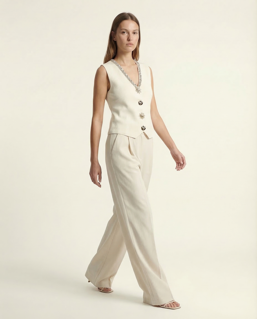 Ivory Embellished Vest and Trousers Set