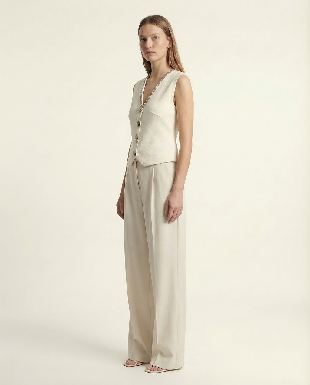 Ivory Embellished Vest and Trousers Set