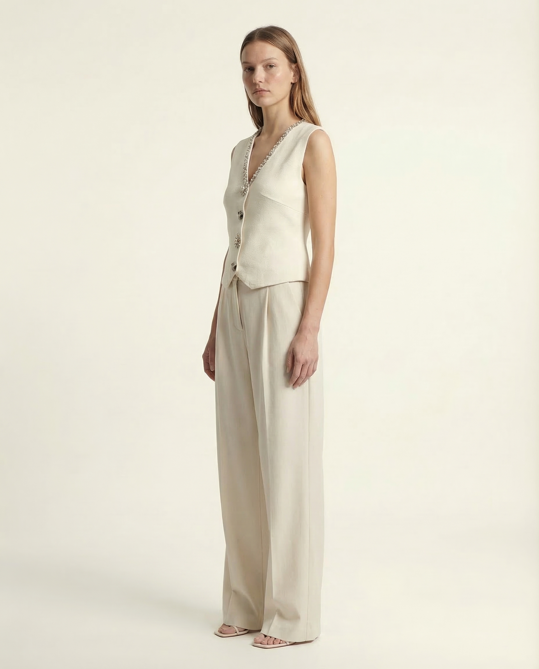 Ivory Embellished Vest and Trousers Set
