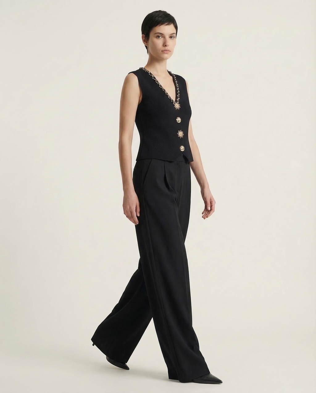 Black Embellished Vest and Trousers Set